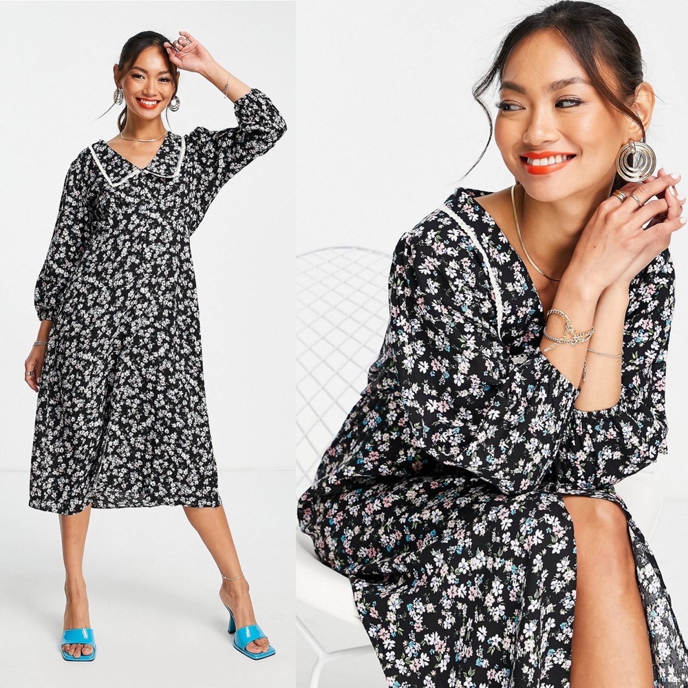 Trendyol Floral Midi Dress with Contrast Collar - Picture 2 of 3